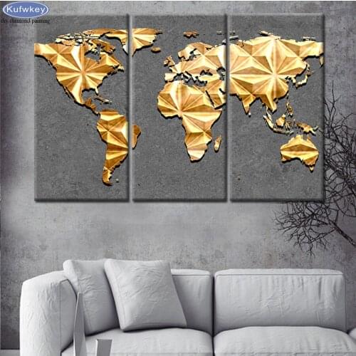 3D Diamond Embroidery 3 Pieces World map Painting Retro Style 5d diy diamond painting cross stitch mosaic rhinestones Home Decor