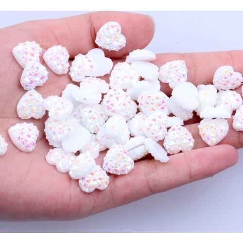 40pcs/pack 12mm Heart Shape Flatback Resin Rhinestone Non Hotfix Crocodile back Gems Beads Wedding Dress Nail Art Decoration