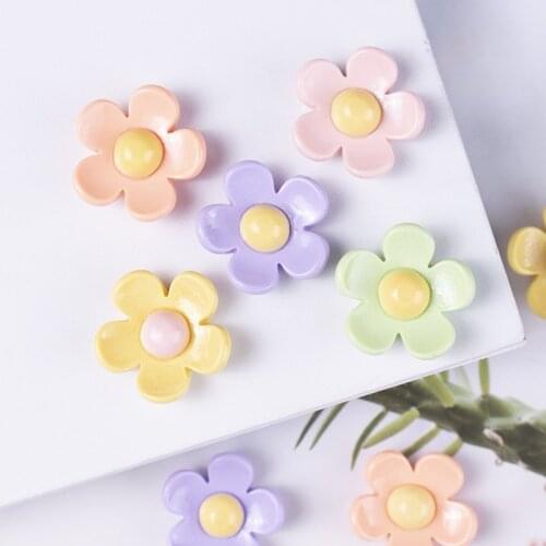 10Pcs New resin accessories five petal flower diy cream glue cartoon mobile phone shell patch fresh earring hairpin material