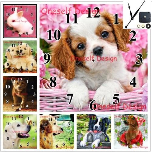 Diy diamond painting with Mechanical clock animal dog 5d diamond embroidery full set with clock diamond mosaic sale wall sticker