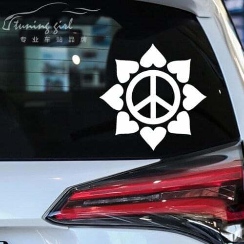 Car Stickers Peace Heart Flower Funny Creative Decals For Fuel Tank Cap Laptop Vinyls Auto Tuning Styling 14x14cm 19x19cm D15