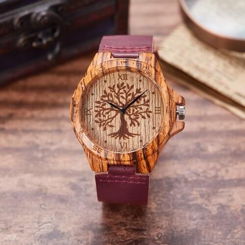 Creative Life Tree Imitation Wood Watch Men Women Quartz Imitate Wooden Watch Soft Leather Band Wristwatch Male Reloj montre uhr