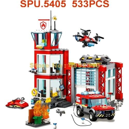 533pcs Urban Fire Station Off-road Vehicle Scouting Drone 4 Dolls Building Block Toy