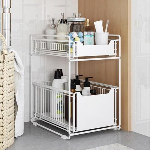 Kitchen sink shelf Storage double drawer type Storage basket Multifunctional bathroom cabinet Desktop storage shelf