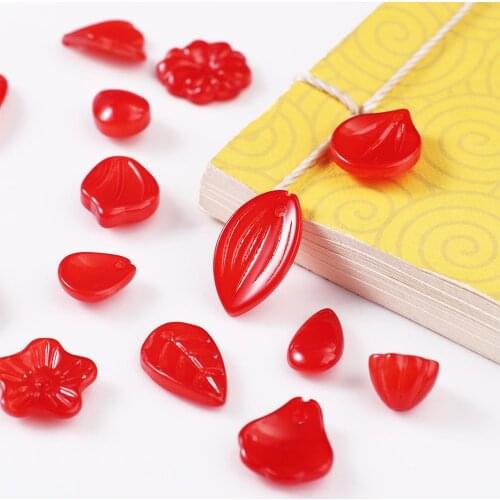 DIY Fashion Accessories 10Pcs/Lot Mix Size Red Color Stained Glass Petals Beads Pendant For Jewelry Making Necklace Findings