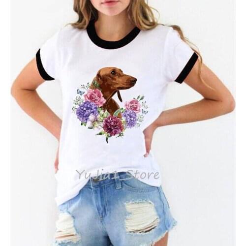 Dachshund butterfly printed cartoon tshirt women animal dog lover t-shirt harajuku summer top clothes punk tee shirt femme