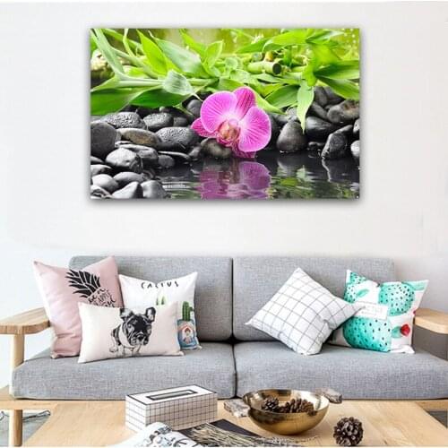 GOODECOR Red Flower Canvas Painting Bamboo Poster Modern Printed Picture Cuadros Wall Art Home Decor for Living Room