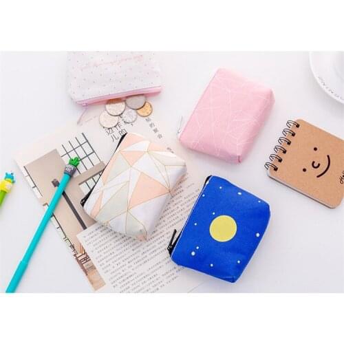 Canvas coin purse ladies coin purse keychain snack bag USB cable zipper earphone bag cartoon simple girl coin purse gift