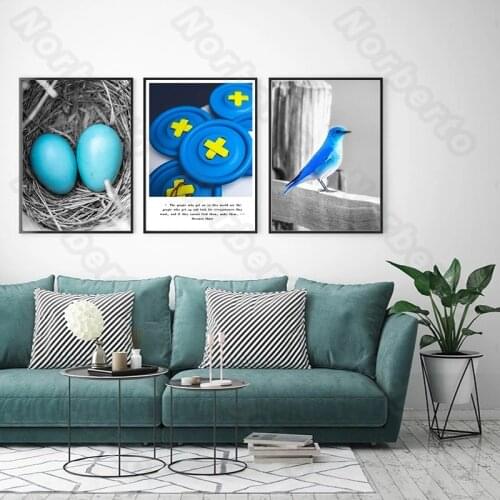 Nordic Style Canvas Painting Poster and Print Blue Bird Egg Star Disk and Bird for Living Room Bedroom Galllery Wall Decoration