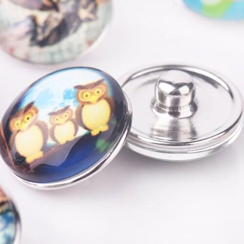 Owl Snap Button Assorted Colors 10 Pcs Snaps Jewelry Accessories 18mm Round Silver Plated High Quality
