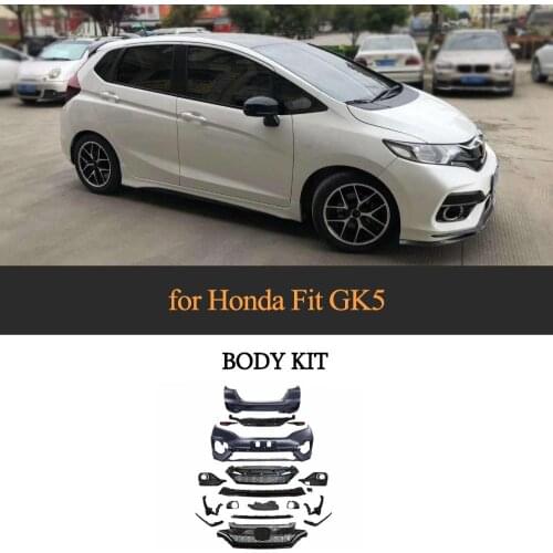 Car Body Kit Front Rear Bumper Side Skirts for Honda Fit GK5 2014 - 2018 PP Upainted Car Spoiler