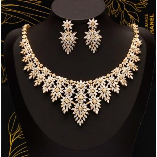 Luxury Bridal Wedding Jewelry Sets Sparkling Marquise Cubic Zirconia Design Necklace Earring 2pcs Jewelry Set Weddings Party