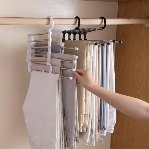 Multi-Functional 5 in 1 Trouser Storage Rack Adjustable Pants Ties Storage Shelf Closet Organizer Stainless Steel Clothes Hanger