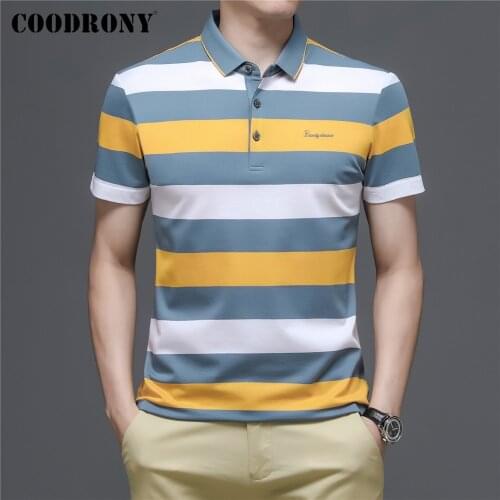 COODRONY Brand Business Casual Short Sleeve Polo-Shirt Men Spring Summer New Arrival Fashion Hit Color Striped Cotton Top C5159S