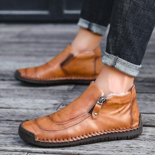 Winter Shoes Men Fashion Zip Male Short Ankle Boots Synthetic Leather Men Causal Shoes Solid Color Mens Boots Outdoor Plus Size