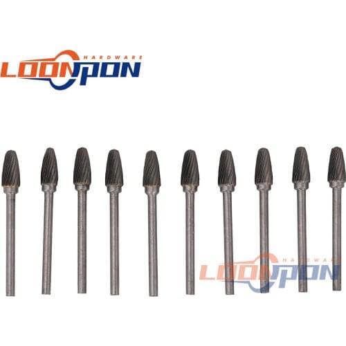 Carbide Burr Bits Set Rotary Burrs Metalworking Rotary Files Tungsten 3mm Shank 6mm Cutting Head 10Pcs/Set