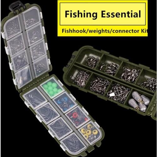 Fishing gear set fishhook Weights connector combination Kit Crank hooks 16-grid fishing accessories box