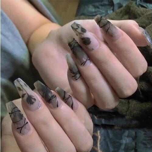 Fake Nails Fairy Mourning Rose Wear Nail Art Stickers Finished Nail Art Stickers 24 Nail With Glue Birthday Gift SK88