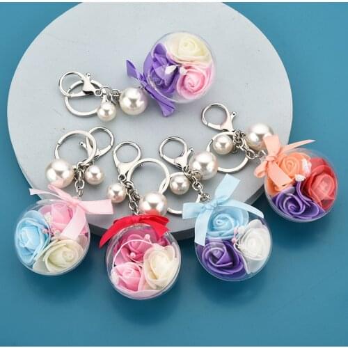 New Acrylic Preserved Flower Crystal Ball Keychain Korean Cute Car Key Chain Bag Ornament Birthday Gift