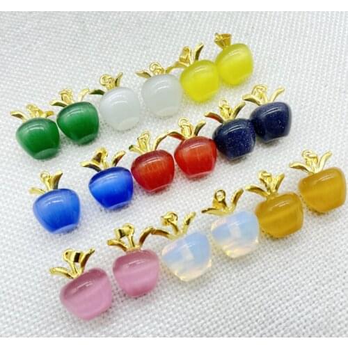 Wholesale Natural Gem Stone Quartz Crystal Cats Eye Opal Apples Pendants For DIY Jewelry Making Necklace Accessories 24pcs