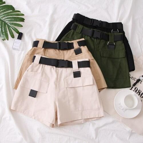 Casual high waist overalls women loose thin casual multi-pocket shorts belt