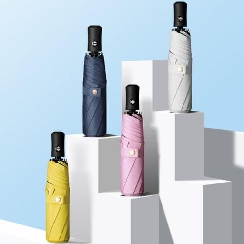 8K High Quality Automatic Umbrella Rain Women Three-folding Umbrellas Female Windproof Waterproof Pure Color Parasol For Girl