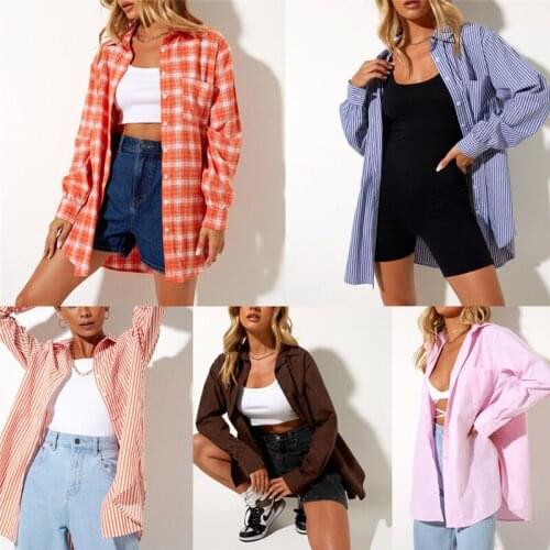 Women Long Sleeve Button Down Shirts Fall Summer Casual Solid Color Business Work Blouse Tops Baggy Harajuku Y2K Sttreet Wear