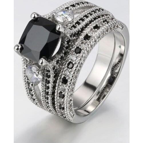 2020 Hot 2 Pcs/Set Trendy Silver/Black Color Zircon Hollow Rings For Women Female Jewelry Party Accessories Valentine Gifts