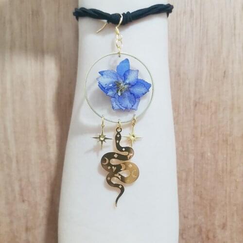 New style ladies earrings/purple delphinium with snake earrings/bohemian fashion jewelry