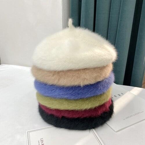 Women Girl Beret French Artist Warm Wool Winter Beanie Hat Cap Vintage Plain Beret Hats Solid Color Elegant Lady Winter Caps