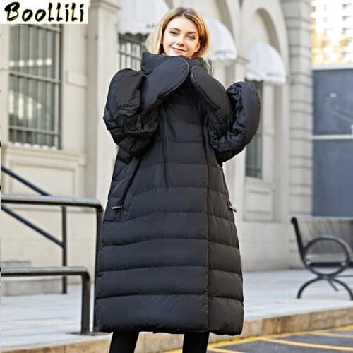 Boollili Oversize Winter Down Jacket Women with Gloves Long Korean Duck Down Coat Winter Puffy Jacket 2020 Casacas De Mujer