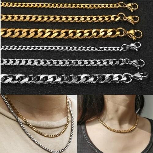 Gold Silver Color Choker Necklace for Men Women 3-7mm Wide Cuban Curb Stainless Steel Jewelry Accessories 16inch 18inch DKN197