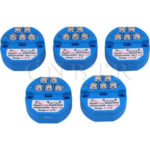 5PCS CNBTR Blue Plastic Metal DC24V 0-50 Degree Output PT100 Temperature Sensor Transmitter