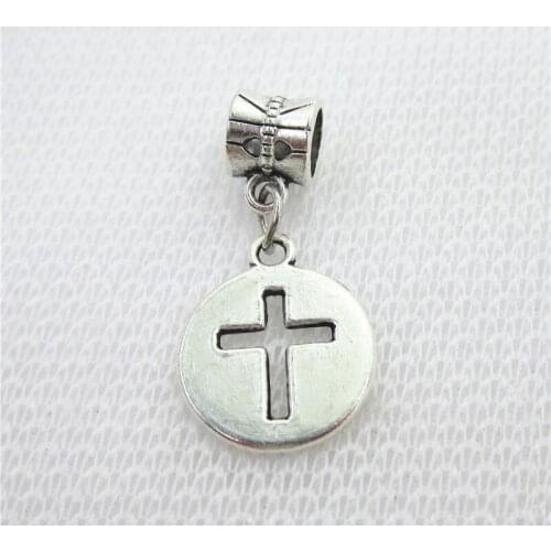 50pcs/lot Silver Cross charms Big Hole European Beads dangle charms diy fashion bracelets jewelry accessory