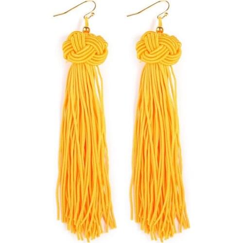 6 Colors Long Strings Handmade Plaited Tassel Knotted Women Boho Simple Style Dangle Earrings Bohemia Drop Earrings