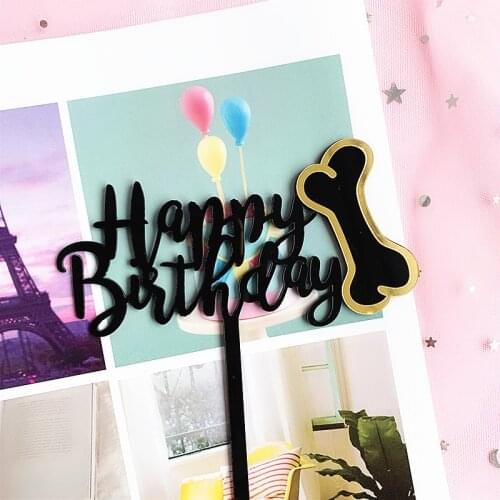 INS Pet Dog Happpy Birthday Acrylic Cake Topper Black Bone Cake Baking Decorations for Dog Birthday Party Cake Supplies 2020