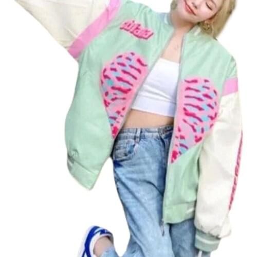 Letter Green Baseball Jacket Womens Spring and Autumn New Loose Korean American Streetwear Top Womens Oversized Jacket