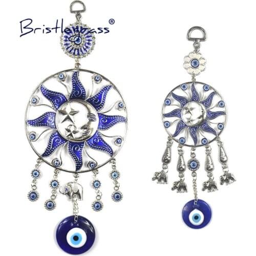 BRISTLEGRASS Turkish Blue Evil Eye Sun Moon Star Amulet Lucky Charm Elephant Wall Hanging Pendant Pendulum Blessing Protect Gift