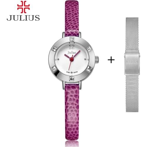 Free Stainless Steel Spare Strap Julius Womens Watch Mini Small Japan Quartz Children Hours Fashion Clock Leather Girls Gift