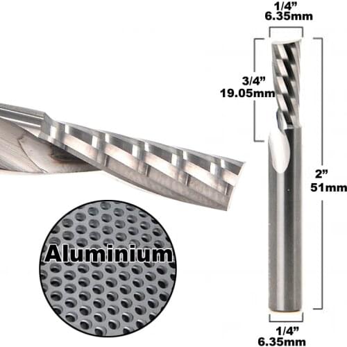 CNC Solid Carbide Single Flute Upcut Spiral Milling Cutters O Flute Aluminum Endmills-1/4"shank