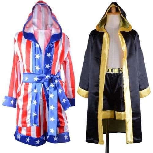 Children boy red black Rocky Balboa boxer costume clothes with shorts Movie Boxing Robe Costume for kid
