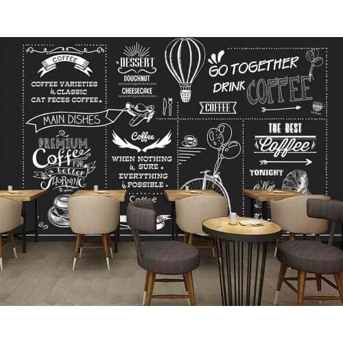 Drop Shipping Custom Wallpaper Mural Europe And American Style Hand Painted Blackboard Coffee Shop Cafe Restaurant Wall Painting
