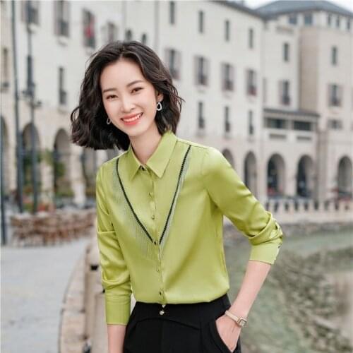 Elegant Green Long Sleeve Blouses Shirts for Women Business Work Wear Blouse Female Tops Clothes OL Styles Plus Size 5XL
