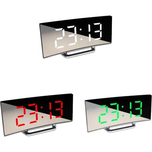 Hot Large Screen LED Curved Surface Mirror Clock Silent Alarm Clock Desk Home Decoration Power Saving Data Storage Clock