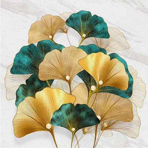 5D DIY Full Diamond Painting Kit Gold Ginkgo Plants Round Rhinestone Embroidery Mosaic Diamond Painting Home Wall Decoration