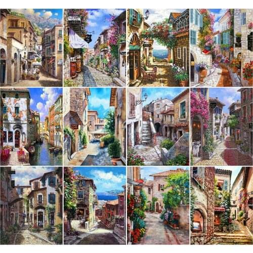AZQSD Painting By Numbers 40x50cm Street Home Living Room Art Craft DIY Coloring By Numbers Town Landscape Handpainted Gift