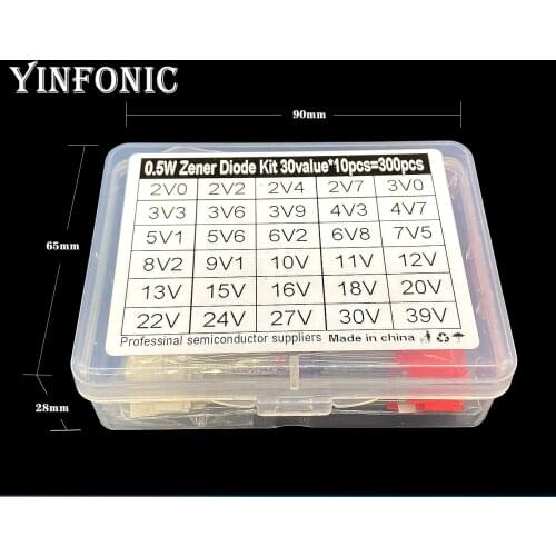 30 values x10pcs 0.5W 1/2W Glass Zener Diode kit box 2V0-39V