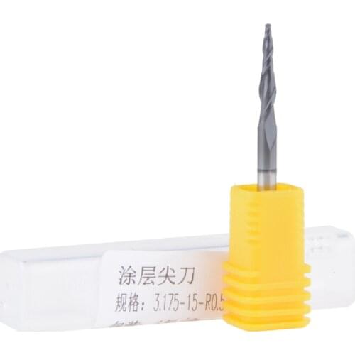 10Pcs HRC55 R0.5*D3.175*15*38L Tapered Ball Nose End Mill cnc milling cutter engraving bit