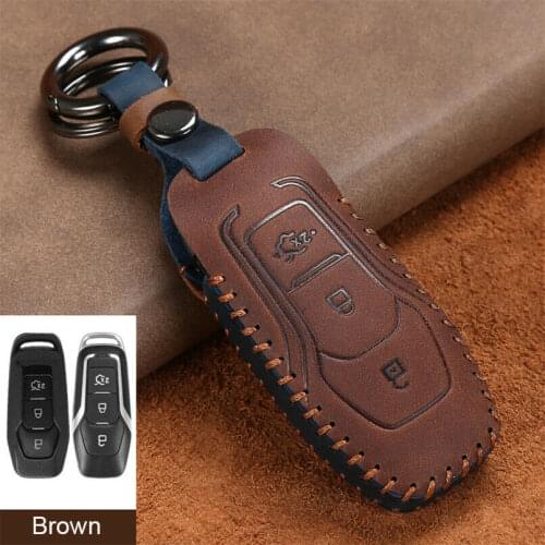 Retro Leather Key Case Cover Shell for 2015 2016 FORD FUSION MONDEO MUSTANG F-150 LINCOLN EDGE EXPLORER MK 3 Button 2018