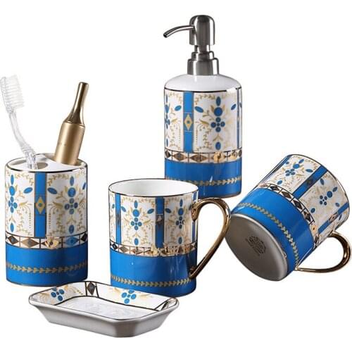 Creative gilding Classical Caramic washing kit Toilet bathroom five-piece set cup+toothbrush holder+lotion bottle+soap dish